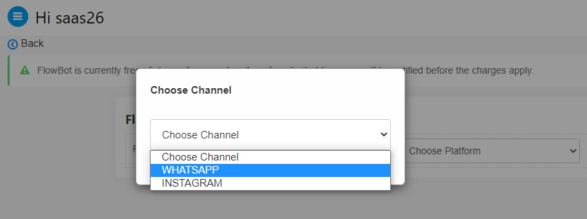 select whatsapp flowbot channel